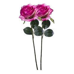 Foto van 2x paars/roze rozen simone kunstbloemen 45 cm - kunstbloemen