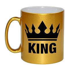 Foto van Cadeau king mok/ beker goud met zwarte bedrukking 300 ml - feest mokken