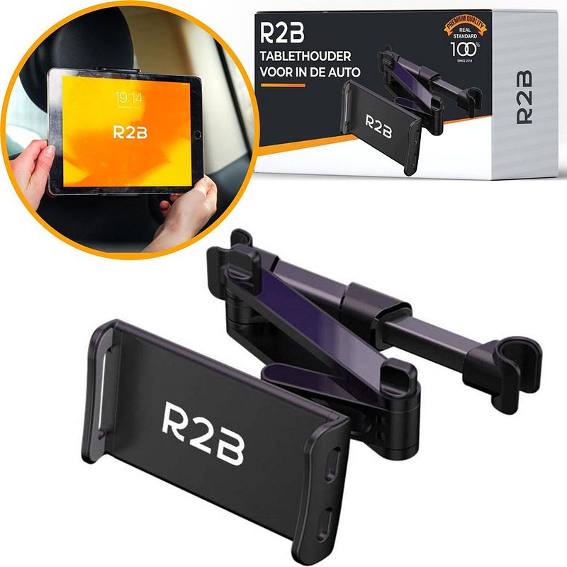 Foto van R2b tablet houder auto hoofdsteun met verstelbare arm - telefoonhouders auto - tablethouder - gsm houder auto