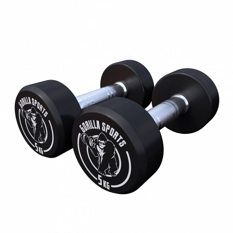 Foto van Gorilla sports dumbellset - halterset - 2 x 5 kg - gietijzer (rubber coating) -