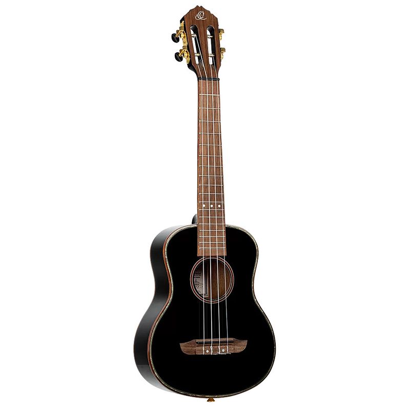 Foto van Ortega ruox-te onyx series tenor size ukulele black tenor ukelele met gigbag