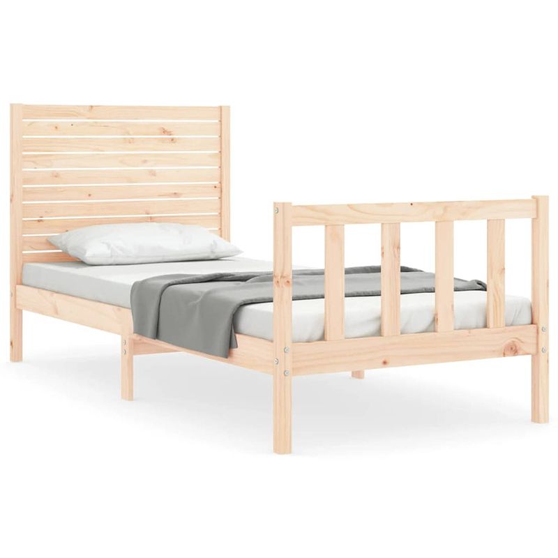 Foto van The living store massief grenenhouten bedframe - 205.5 x 95.5 x 100 cm - multiplex lattenbodem - functioneel hoofd- en