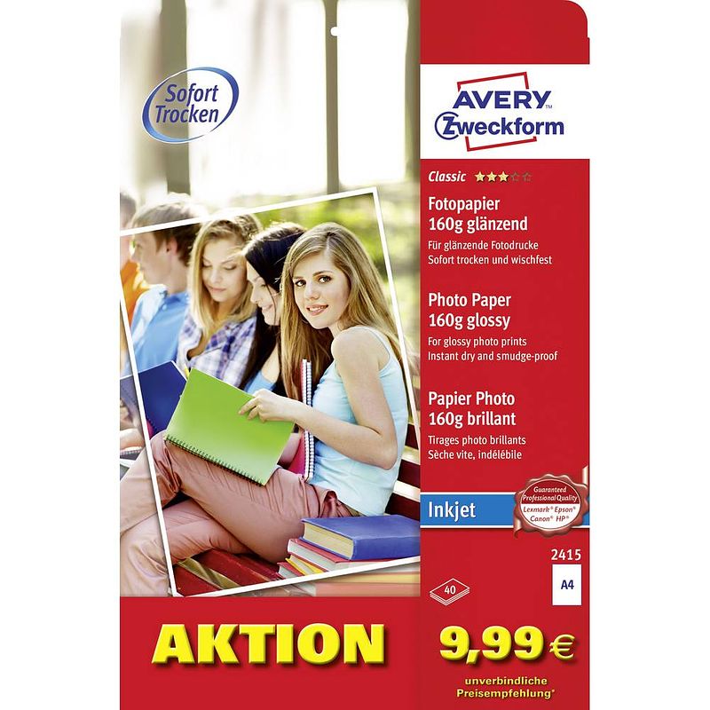 Foto van Avery-zweckform photo paper glossy 2415 fotopapier din a4 160 g/m² 40 vellen glanzend