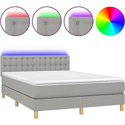 Foto van The living store boxspring bed - led verlichting - pocketvering matras - huidvriendelijk matrasbeschermer - lichtgrijs