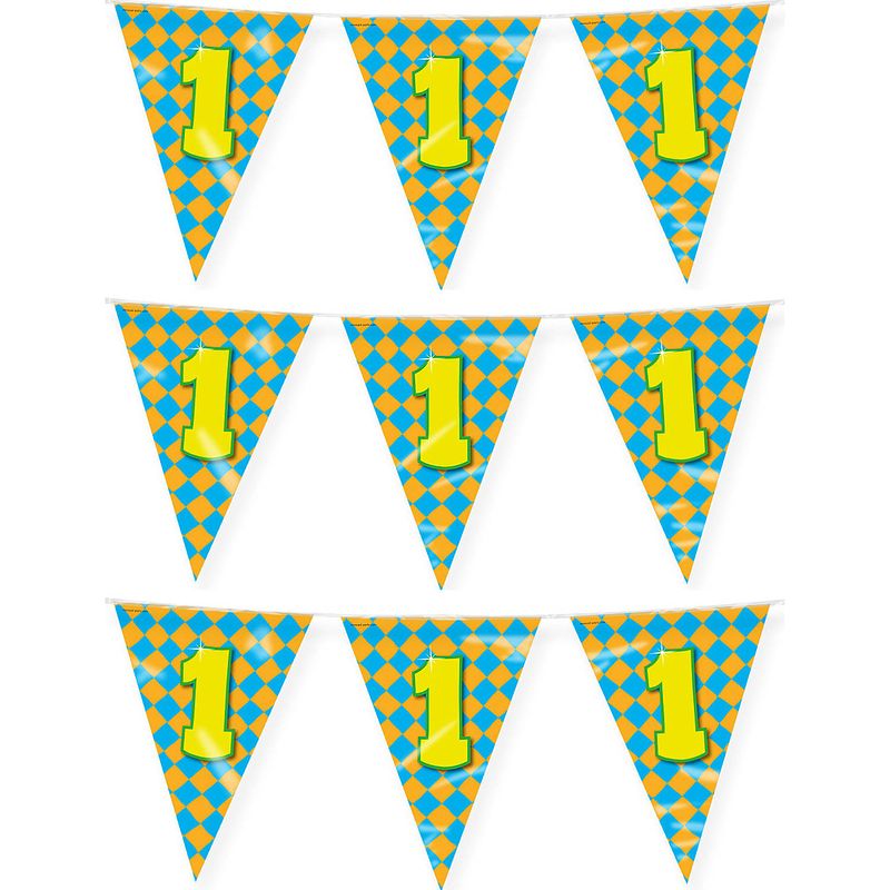 Foto van Paperdreams verjaardag 1 jaar thema vlaggetjes - 3x - feestversiering - 10m - folie - dubbelzijdig - vlaggenlijnen