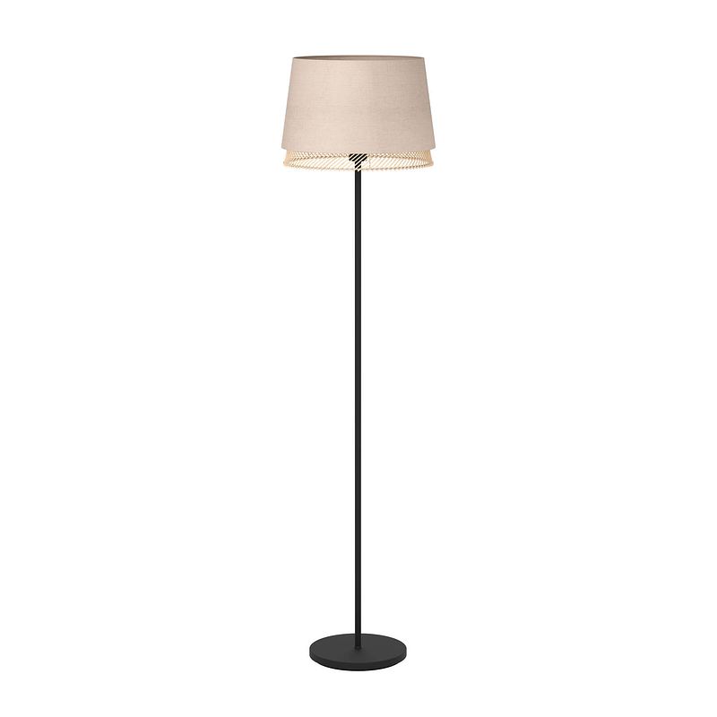 Foto van Eglo tabley vloerlamp - e27 - 153 cm - natuur/bruin/zwart - textiel