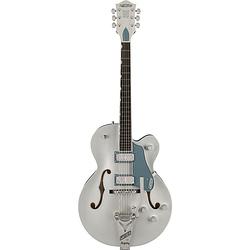 Foto van Gretsch g6118t-140 ltd 140th double platinum anniversary string-thru bigsby eb two-tone pure platinum stone platinum