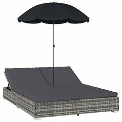 Foto van Vidaxl loungebed met parasol poly rattan grijs