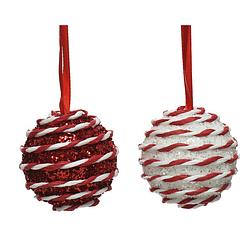 Foto van Decoris - kerstbal foam hang d6 cm rood/wit a2