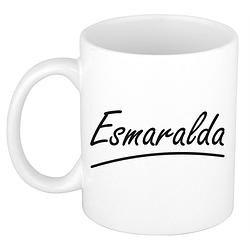 Foto van Naam cadeau mok / beker esmaralda met sierlijke letters 300 ml - naam mokken