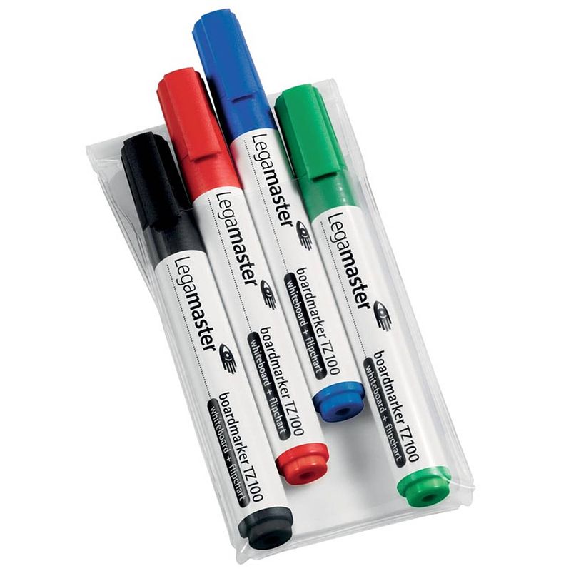 Foto van Legamaster whiteboardmarker tz 100, etui met 4 stuks in geassorteerde kleuren 10 stuks