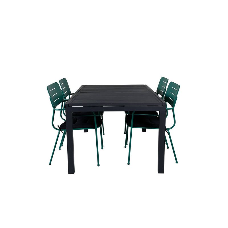 Foto van Marbella tuinmeubelset tafel 100x160/240cm en 4 stoel nicke groen, zwart.