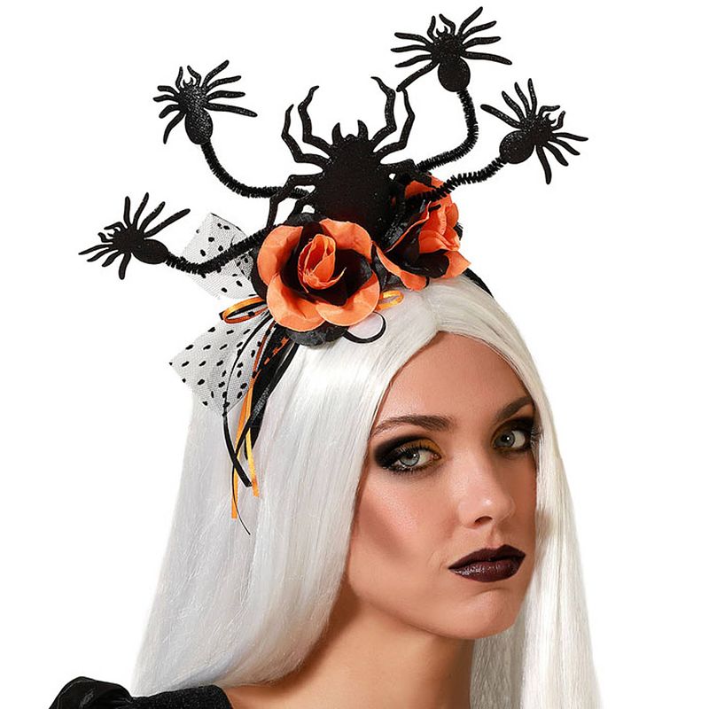 Foto van Halloween/horror verkleed diadeem/tiara - spinnen en bloemen - kunststof - dames/meisjes - verkleedhoofddeksels