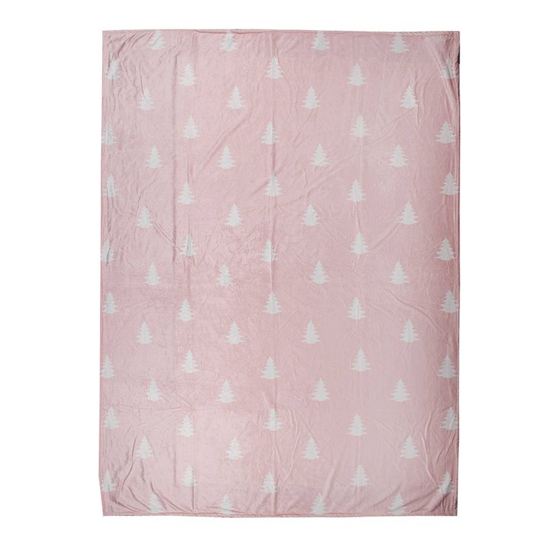 Foto van Clayre & eef plaid 130x170 cm roze wit polyester kerstbomen deken roze deken