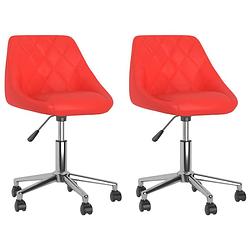 Foto van The living store draaibare eetkamerstoelen - rood - 46 x 44 x (67.5-79) cm - verchroomd staal en kunstleer