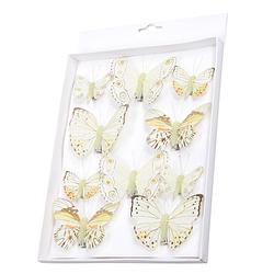 Foto van 10x stuks decoratie vlinders op clip geel 5 tot 8 cm - hobbydecoratieobject