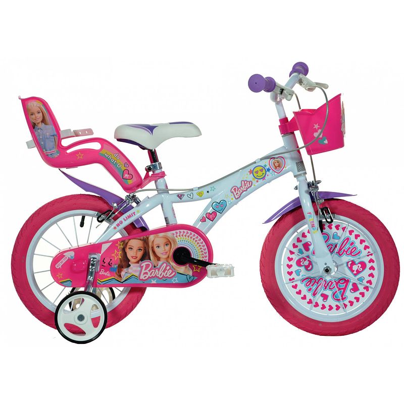 Foto van Dino meisjesfiets barbie no limit 16 inch 27 cm meisjes knijprem wit/roze