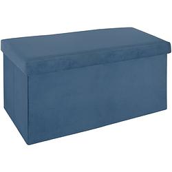 Foto van Atmosphera poef/hocker/voetenbankje - opbergbox - blauw - po/mdf - 76 x 38 x 38 cm - poefs