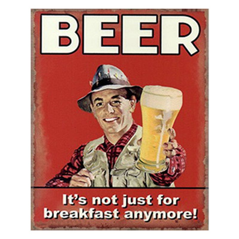 Foto van Clayre & eef tekstbord 20x25 cm rood wit ijzer rechthoek beer it'ss not just for breakfast anymore! wandbord rood