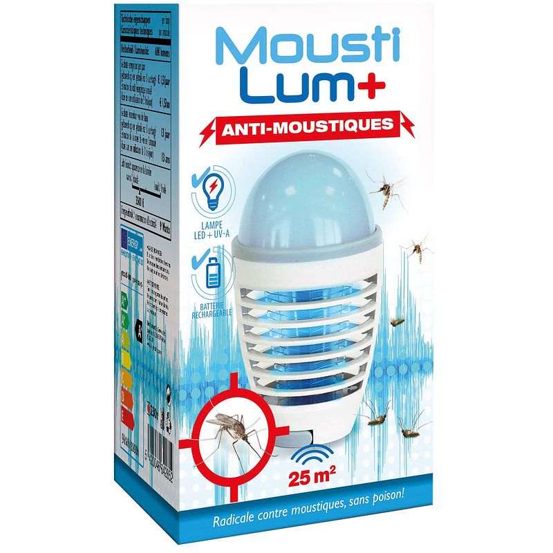 Foto van Bsi muggenlamp mousti lum + usb 16 x 9,4 cm wit/blauw
