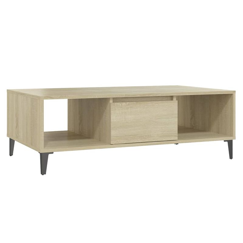 Foto van The living store salontafel industrieel - 103.5 x 60 x 35 cm - sonoma eiken - opbergschappen