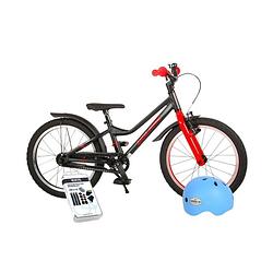 Foto van Volare kinderfiets blaster - 18 inch - zwart/rood - inclusief fietshelm & accessoires