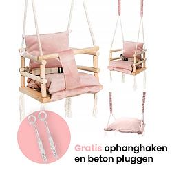 Foto van Luxe houten 3 in 1 roze meegroei baby schommel en kinder schommel