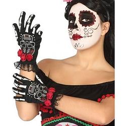 Foto van Halloween - horror skelet handshoenen day of the dead voor dames - verkleedhandschoenen