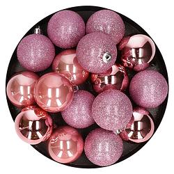 Foto van 12x kunststof kerstballen glanzend/mat roze 6 cm kerstboom versiering/decoratie - kerstbal
