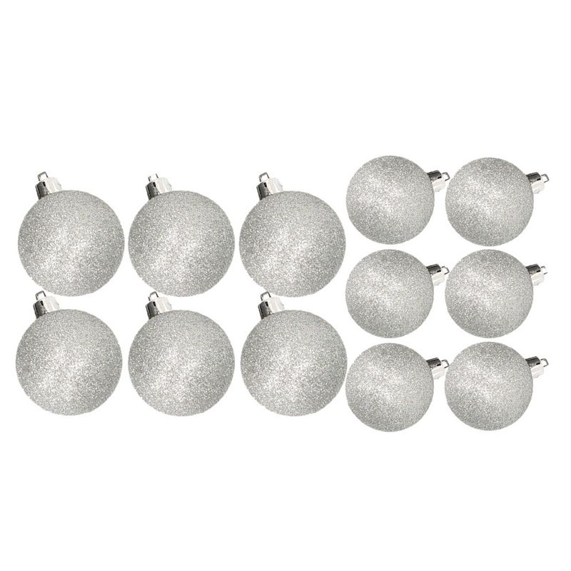 Foto van Kerstversiering set glitter kerstballen zilver 6 - 8 cm - pakket van 30x stuks - kerstbal