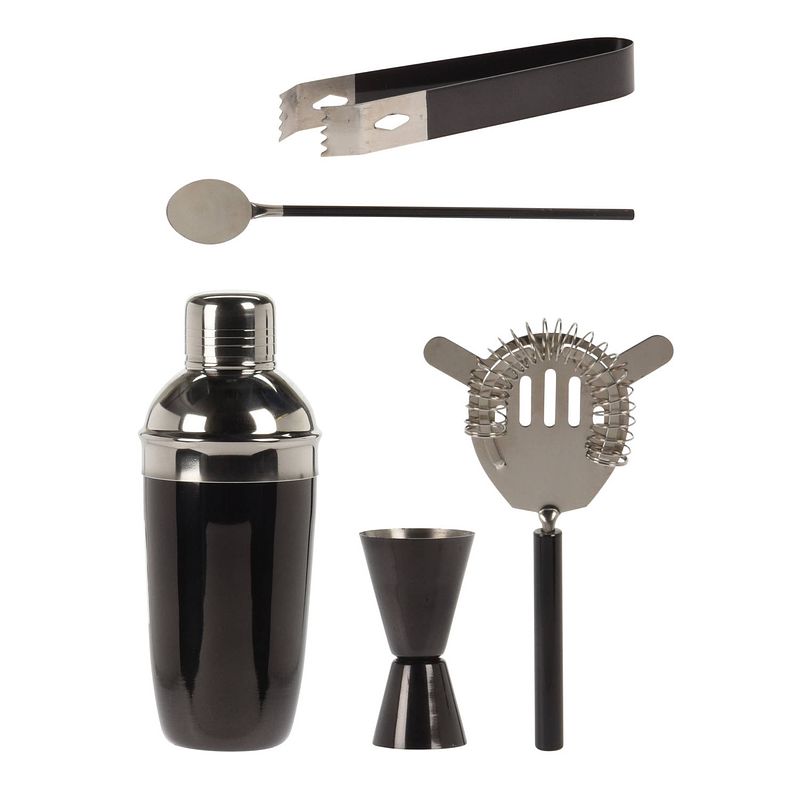 Foto van Rvs barset / cocktailset / giftset met cocktailshaker 5-delig zwart - cocktailshakers