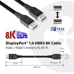 Foto van Club3d displayport aansluitkabel displayport stekker, displayport stekker 5.00 m zwart cac-1061 displayport-kabel