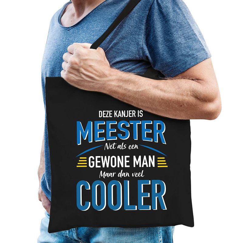 Foto van Gewone man / meester katoenen cadeau tas zwart voor heren - feest boodschappentassen