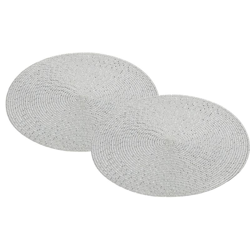 Foto van 6x tafelonderleggers/placemats rond lichtgrijs met glitter 38 cm - placemats