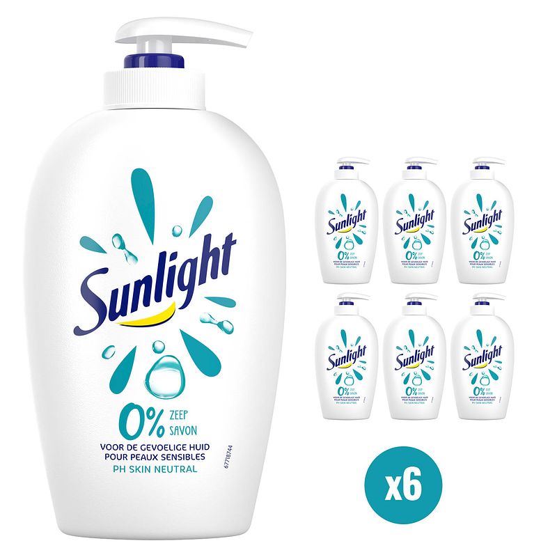 Foto van Sunlight zeep - wasgel 0% zeep - pomp - voordeelverpakking 6 x 250 ml