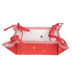 Foto van Clayre & eef broodmand 35*35*8 cm wit rood katoen vierkant notenkrakers cadeau keuken basket bread basket wit cadeau