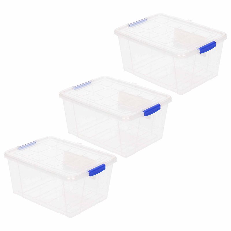 Foto van 3x opbergbakken/organizers met deksel 16 liter 40 cm transparant - opbergbox