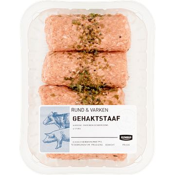 Foto van 3 voor € 9,00 | jumbo gehaktstaaf rund & varken 4 stuks 400g aanbieding bij jumbo