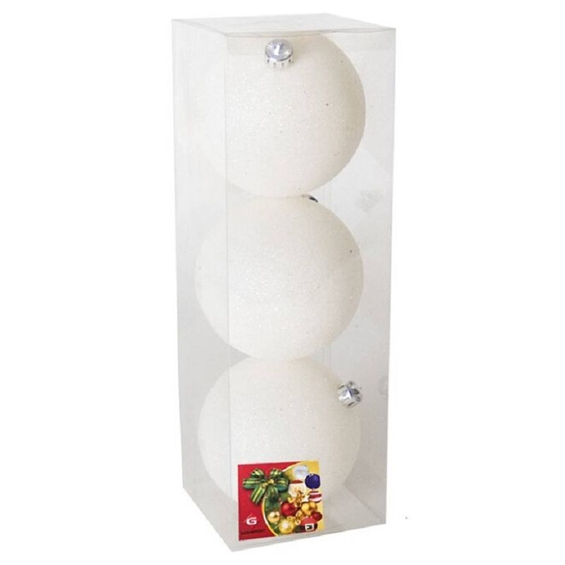 Foto van 3x stuks kerstballen winter wit glitters kunststof 10 cm - kerstbal