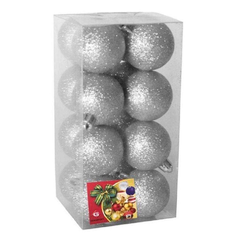 Foto van 16x stuks kerstballen zilver glitters kunststof 5 cm - kerstbal