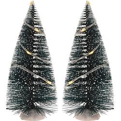 Foto van Kerstdorp maken 2x bomen 15 cm met led lampjes - kerstdorpen