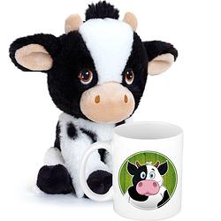 Foto van Cadeauset kind - koeien knuffel 18 cm en drinkbeker/mok koe 300 ml - knuffel boederijdieren