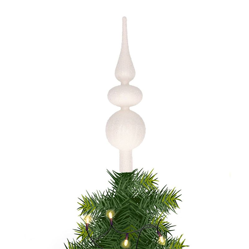 Foto van Kerst piek van glas wit swirl met kralen h32 cm - kerstboompieken