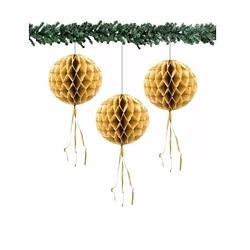 Foto van 3 papieren kerst decoratie ballen goud 30 cm - hangdecoratie