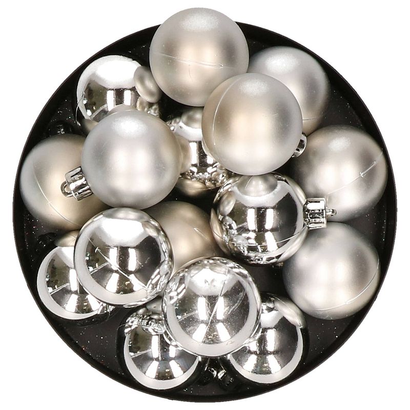 Foto van 32x stuks kunststof kerstballen zilver 4 cm - kerstbal