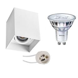 Foto van Opbouwspot set - pragmi luxina pro - gu10 fitting - opbouw vierkant - mat wit - verdiept - kantelbaar - 90mm - philips -