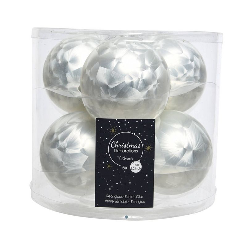 Foto van 6x stuks glazen kerstballen wit ijslak 8 cm mat/glans - kerstbal
