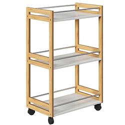 Foto van Keukentrolley lichtbruin/wit 3-laags d30 x b50 x h80 cm - bamboe/kunststof - opberg trolley