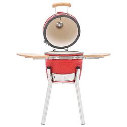 Foto van The living store kamado keramische bbq - 33 cm - rood - incl - zijplanken - 27 cm grillrooster - thermometer