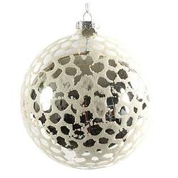 Foto van Tom kerstbal clara 10 cm glas zilver/wit